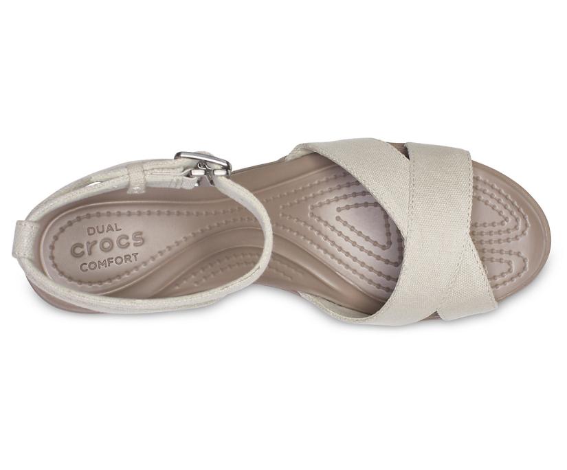 Women Leigh II Cross-Strap Ankle Wedge Oat / Mushroom | Crocs Wedges